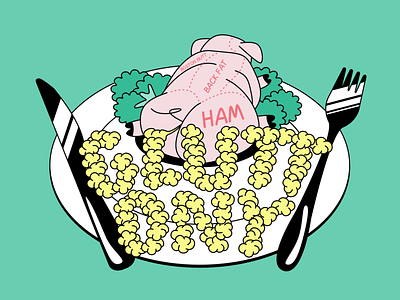 seven sins gluttony album cover american branding cartoon design eat fat fork illustration pig typography vector