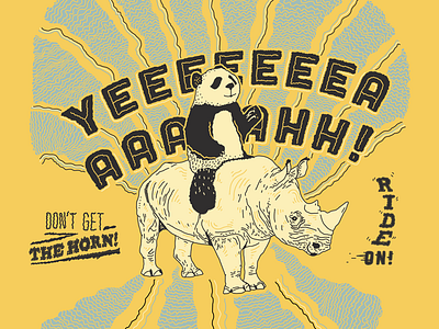 Panda Riding A Rhinoceros drawing humor illustration kids panda random rhino t shirt typography wacom zoo