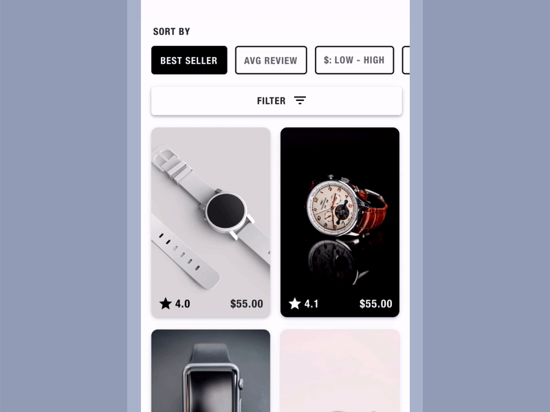 Sort By button concept ecommerce filter mobile mobile app design shop app shopping sort ui