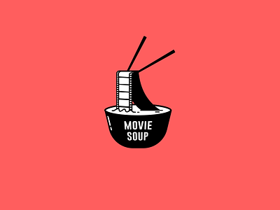 Movie Soup blackandwhite branding chopsticks concept illustration logo logo design movie app movies ramen soup