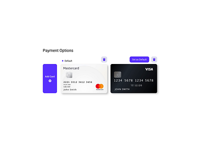 Default Payment Method add card credit card credit cards cvc default payment payment method purple settings ui ui verification verify