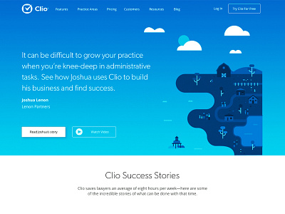 Clio Customer Success Page illustration interface landing page website