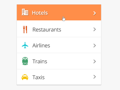 Sidebar Navigation airlines flat hotels menu navigation restaurants sidebar taxis trains travel