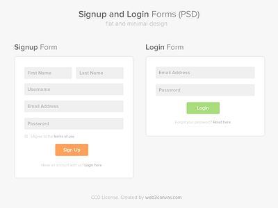 Signup and Login Page PSD flat form free free psd freebie login minimal psd signup