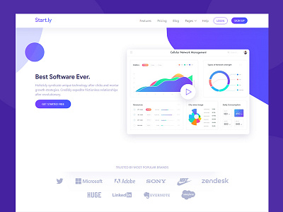 Startly Software Landing Page app clean landing minimal modern purple saas service software startly template vibrant
