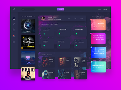 Music Player application dashboard design interface material music player radio station ui user web