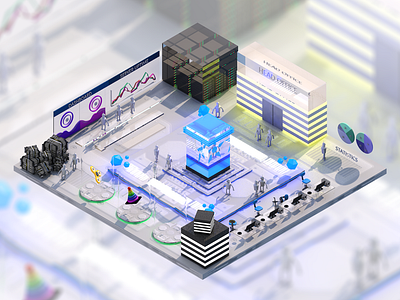 3D Isometric blockchain blue cinema4d city illustration isometric robots servers stardust ui