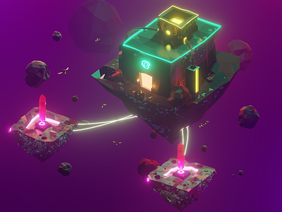 Floating Lands 3d art blender blender3d blender3dart floating glow gradient illustration neon ui