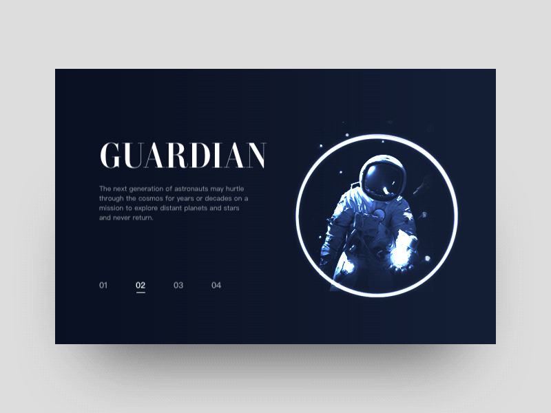 Guardian ae animation design black blue c4d card dribbble gray layout designer spaceman starry sky ui universe ux