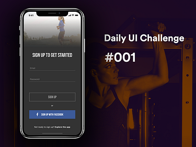 001 - Fitness App Sign Up Screen - Daily UI Challenge app daily ui dailyui dark design fitness ios iphone iphone x sign ui ux