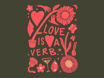 LOVE IS A VERB design flower heart illustration love moon procreate rose spoon valentine