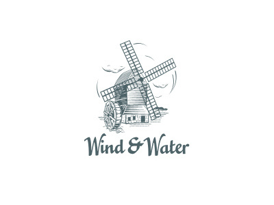 Wind&Water country creativo logo mill old rio shool vintage water wind