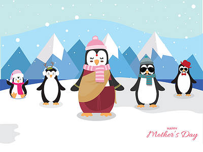 Mother's day family illustration indianmom mothersday penguinlove traditionalmom