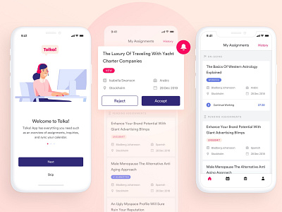 Tolka! App for interperter assignment illustration interpreter mobile app design product design project management task assignment task management tasks tolka translation translator ui user experience
