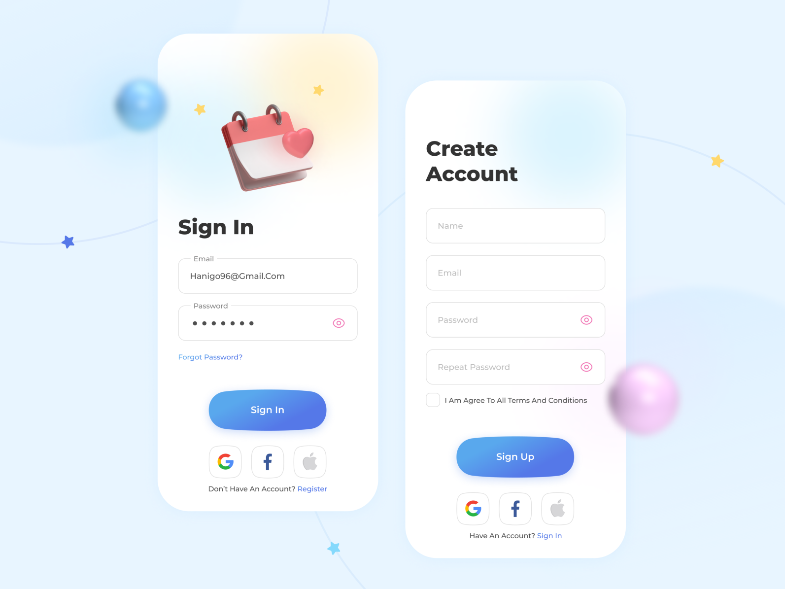 Mobile sign up + sign in by hanigo96 on Dribbble