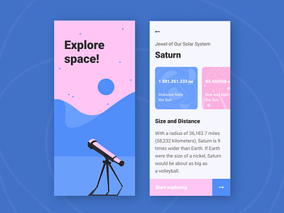 Space exploration app education explore mobile app mobile app design solar system space telescope ui universe ux