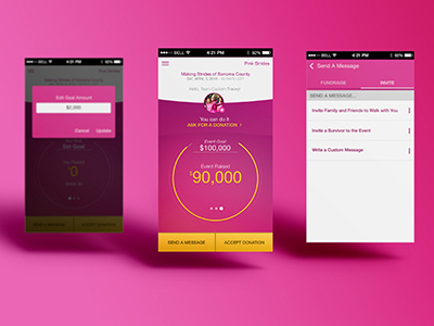 FUNdraising App (Making Strides Against Breast Cancer)) app screen ui