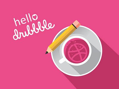 Hello Dribble coffee debut dribbble invitation pencil