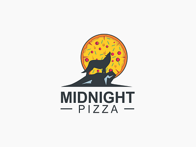 Midnight Pizza Logo clever howling logo midnight moon pizza wolf