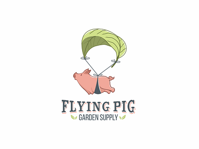 Flying Pig Garden Supply Logo flying garden leaf logo parachute pig supply