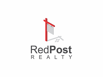 Red Post Realty Logo clever logo dual meaning hidden symbol realty red post shadow