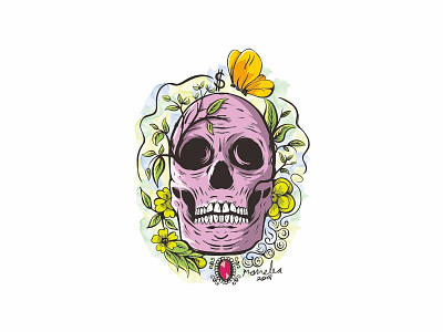 Skull butterfly flower illustration skull