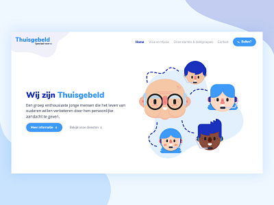 Thuisgebeld Homepage 👵 blue elders grandpa identity illustration purple thuisgebeld website