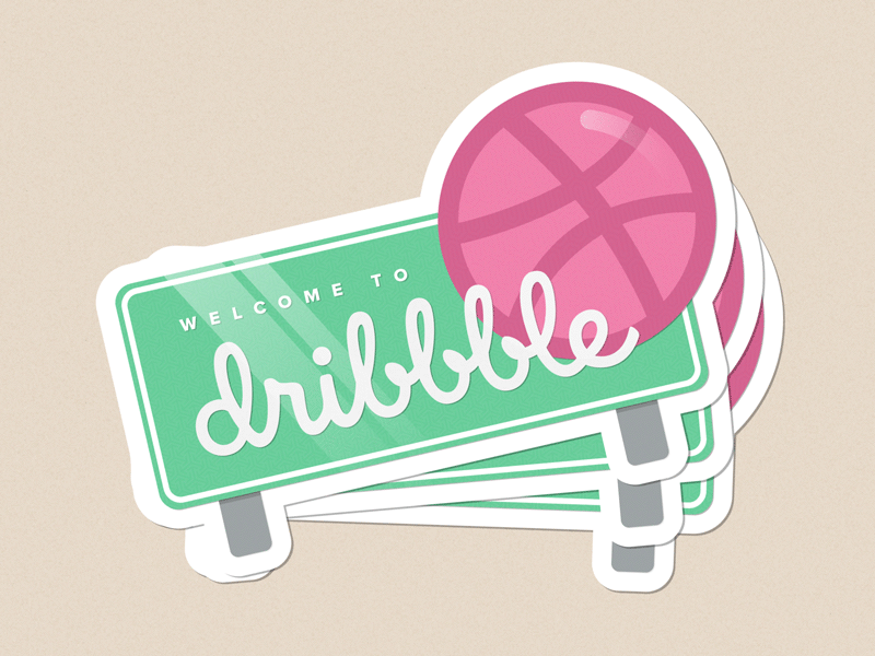 Welcome to Dribbble - A Sticker Mule Playoff animation dribbble motion playoff road sign road trip signage sticker welcome