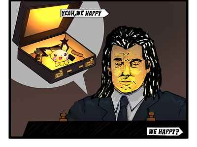 WE HAPPY? - Pulpfiction Illustration artprint cartoon collectibles design digitalprint giftsforhim homedecor illustration pikachu pokemon go prints pulp fiction roomdecor teeshirt teeshirts tshirt tshirtdesign tshirtprinting warcellos wallace