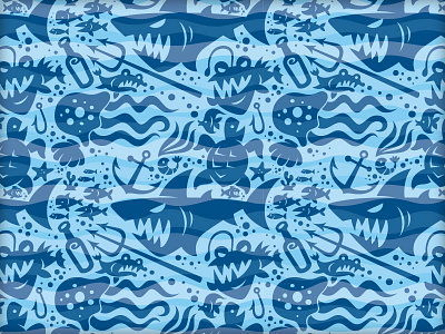 Deep Six creatures fish illustration ocean pattern shark vector vonster