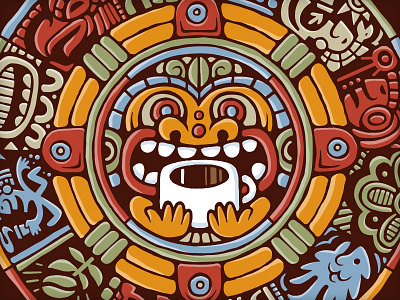 Java God aztec coffee illustration mayan vonster