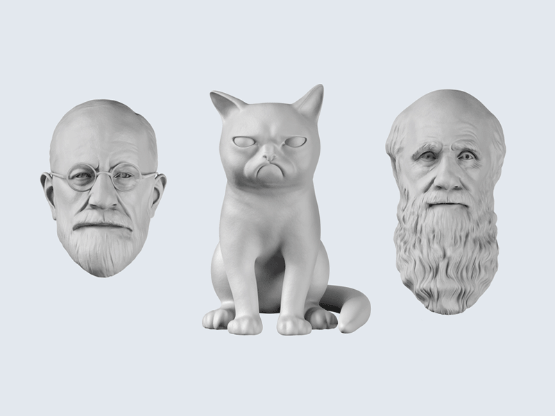 Maibutni mascots 3d characters freud grumpy cat sculpture