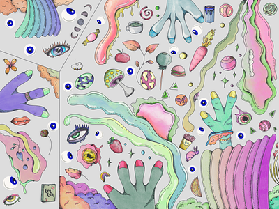 Seeing and feeling cartoon colorful digital drawing illustration pink procreate procreate app