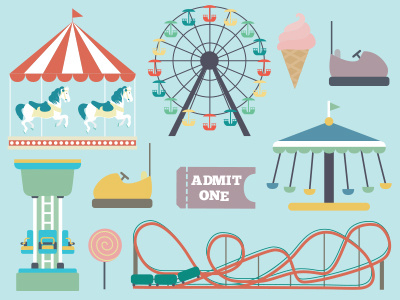 Amusement Park amusement park color fun illustration rides theme park treats vector vintage