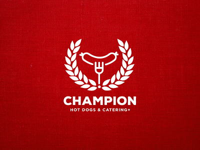 Champion Hog Dogs & Catering boardwalk brand design branding business catering champion design food fork hot dog logo logo design restaurant wreath