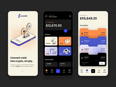 Sowallet - Mobile App app design app screen design application design bitcoin blockchain crypto wallet crypto website cryptocurrency ios app design mobile app mobile app design mobileapp mobileappdesign mobileui product design ui uiux user interface design ux wallet