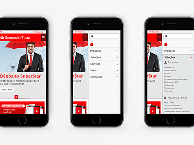 Santander Totta - Mobile Menu bank banking home baking menu mobile responsive user experience user interface