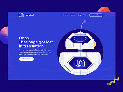 Unbabel 404 page art direction artificial intelligence illustration robot ui unbabel user experience user interface website