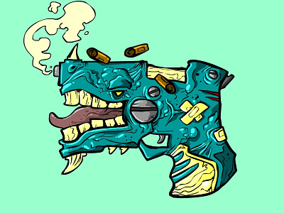 Evil Gun ammo art gun illustration object shells smoke tongue vector weapon