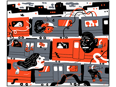 Underground Tangle city commute design editorial illustration subway train underground
