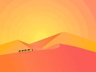 Desert and sun camel desert design flat illustration illustrator landscape nomads sun sunset traveling ui ux vector