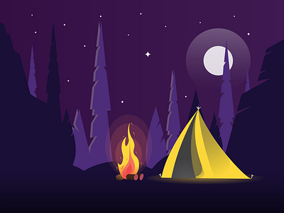 Travel camping campfire camping design illustration illustrator landscape landscapes moon night stars traveling ui vector