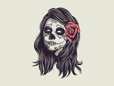 Mexican Sugar Skull Girl ghost girl hand drawn la muerte mexican religion rose skull spooky sugar