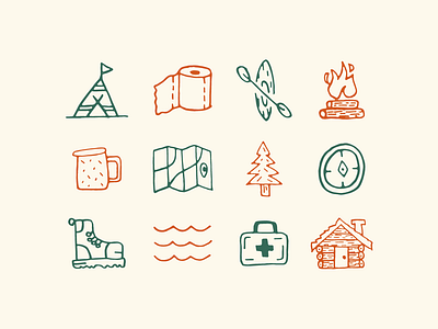 Camp Ivanhoe Icons branding cabin camp camp icons camping compass iconography icons identity outdoors tree