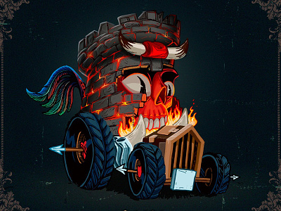 The Tower card devil digital fire hell illustration monster skull tarot tower truck