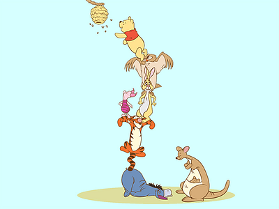 Winnie the Pooh balancing creative funny illustration pop art vector