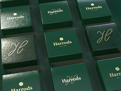 Harrods boxes brand branding dimension green harrods logo logo lockup logomark logotype luxury packaging packaging design retail