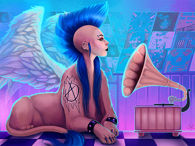 Punk Sphinx art digital painting illustration myth punk rock sphinx