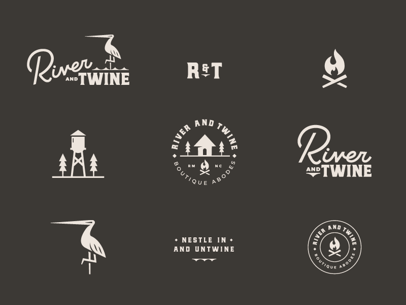River and Twine nature home tiny lodge bird river simple monogram badge branding logo