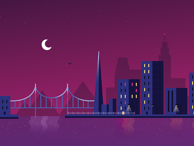 Sweet Dreams city illustration moon night skyline